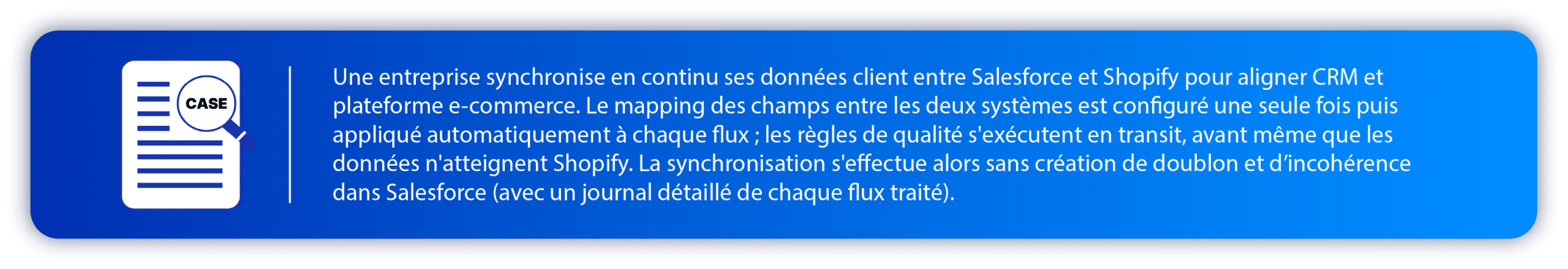 Use Case Standalone : Synchronisation des données entre salesforce et Shopify grâce à un mapping des champs entre les deux systèmes pilotés depuis la standalone