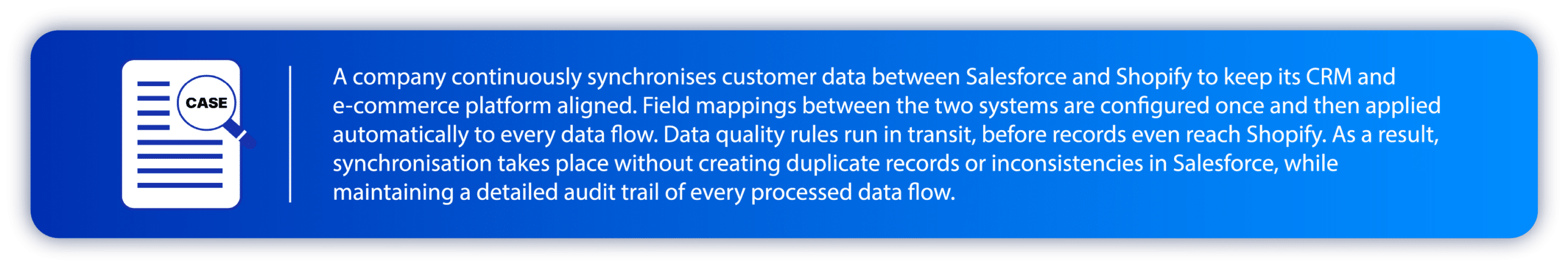 Use Case Standalone: Synchronising data between Salesforce and Shopify through field mapping between the two systems, managed from the Standalone