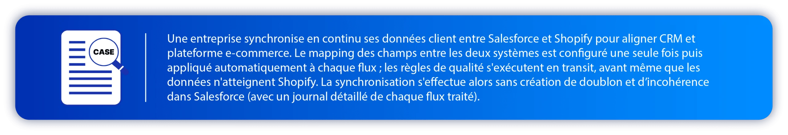 Use Case Standalone : Synchronisation des données entre salesforce et Shopify grâce à un mapping des champs entre les deux systèmes pilotés depuis la standalone