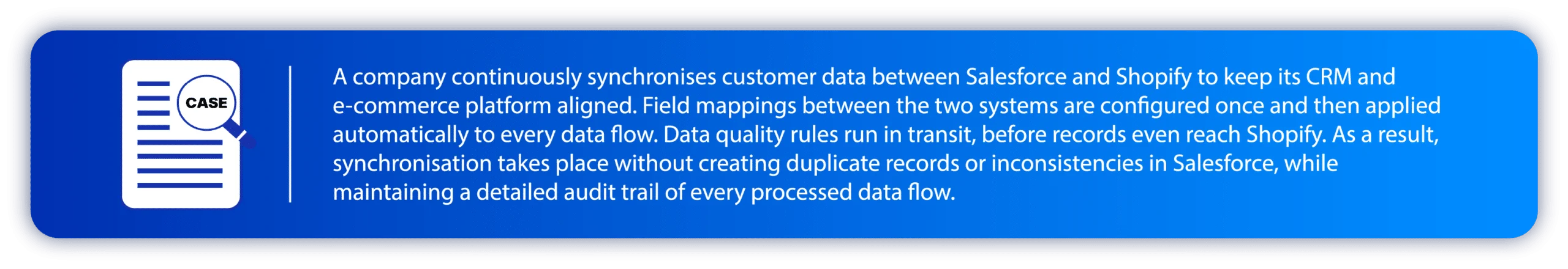 Use Case Standalone: Synchronising data between Salesforce and Shopify through field mapping between the two systems, managed from the Standalone